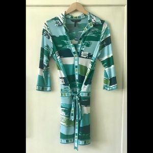 BCBG MaxAzria 70s Mod Dress in Green and Blue